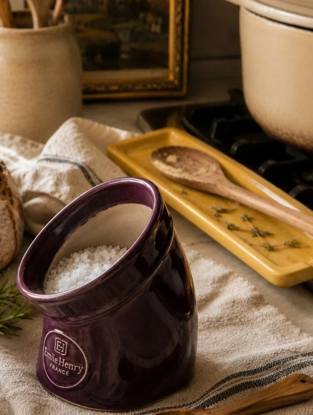 Vintage Emile Henry France Yellow Spoon Rest | French Ceramic Farmhouse Kitchen